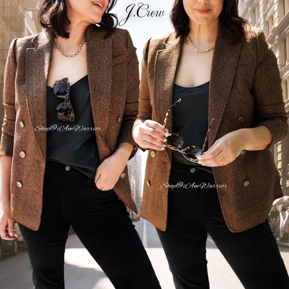 J.Crew hazelnut brown herringbone double breasted Moon English wool blazer - Picture 6 of 16